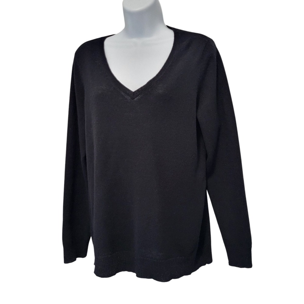 ANN TAYLOR 100% Cashmere Long Sleeve V Neck Sweater Petite Large LP Black